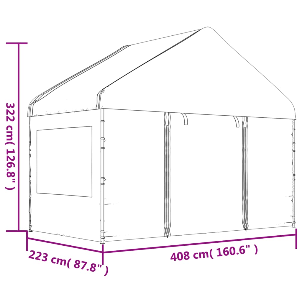 Fehér polietilén pavilon tetővel 11,15 x 4,08 x 3,22 m