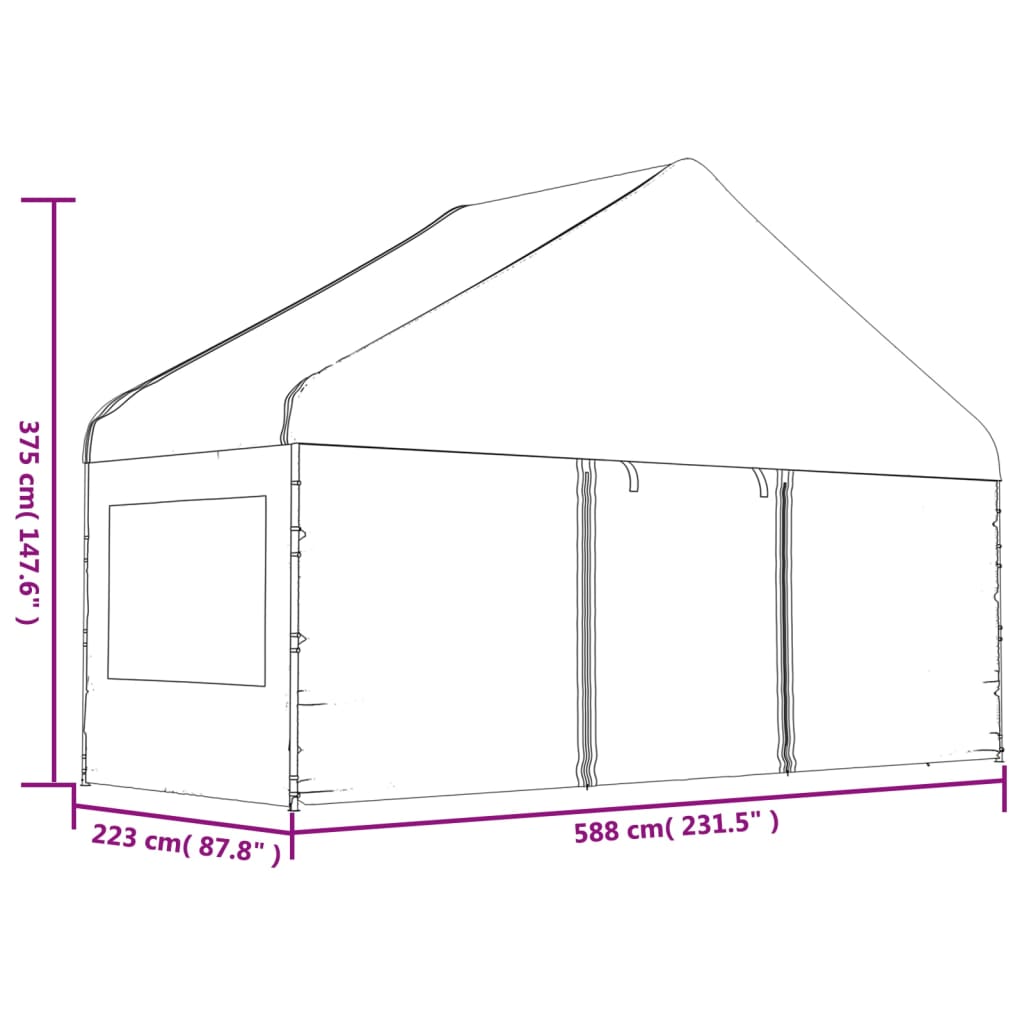 Fehér polietilén pavilon tetővel 13,38 x 5,88 x 3,75 m