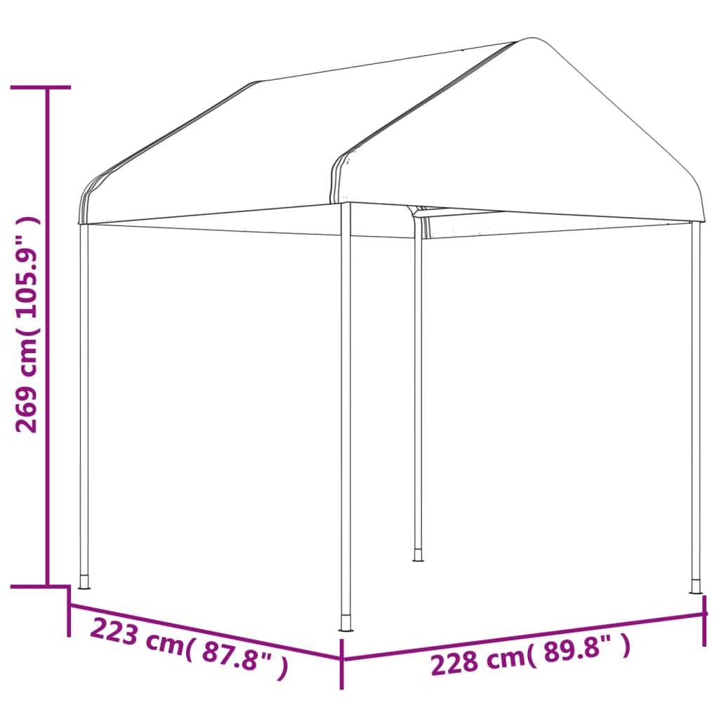 Fehér polietilén pavilon tetővel 13,38 x 2,28 x 2,69 m