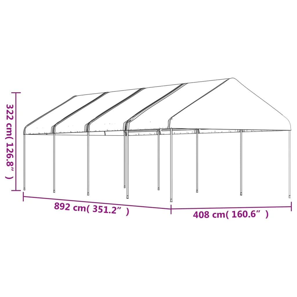 Fehér polietilén pavilon tetővel 8,92 x 4,08 x 3,22 m