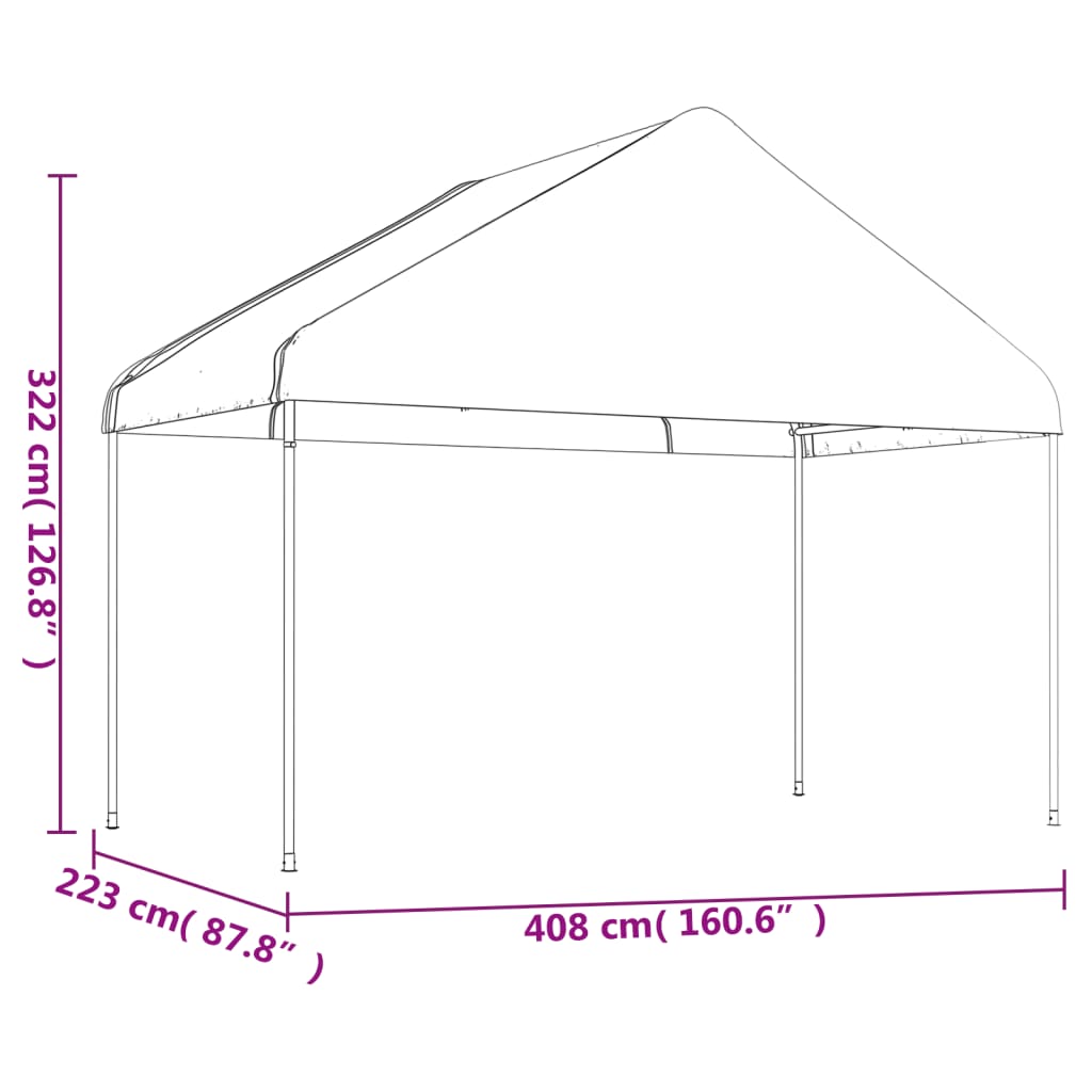 Fehér polietilén pavilon tetővel 17,84 x 4,08 x 3,22 m