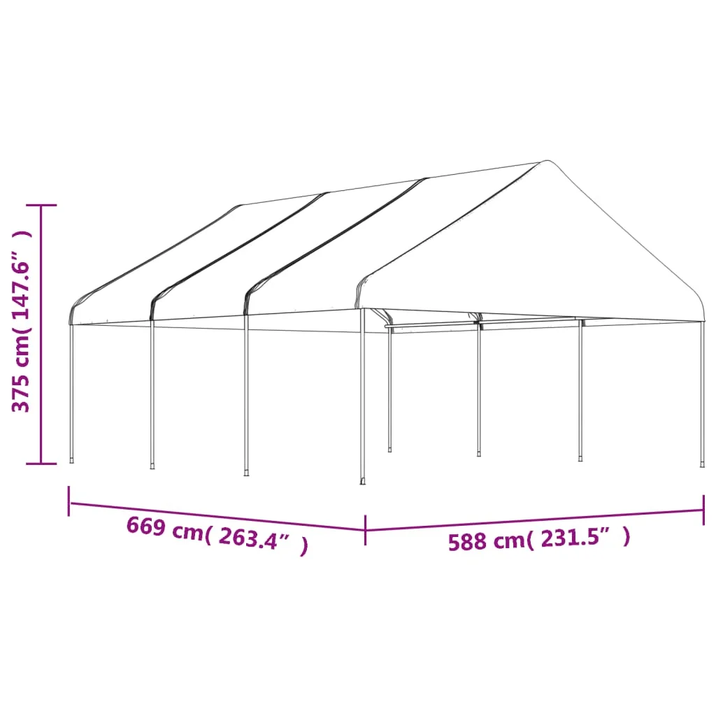 Fehér polietilén pavilon tetővel 6,69 x 5,88 x 3,75 m
