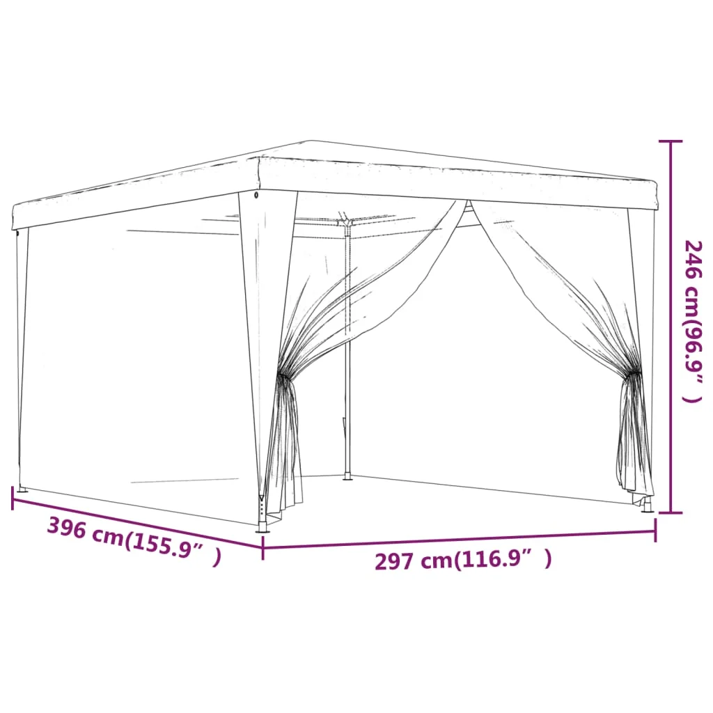 Kék HDPE rendezvénysátor 4 hálós oldalfallal 3x4 m