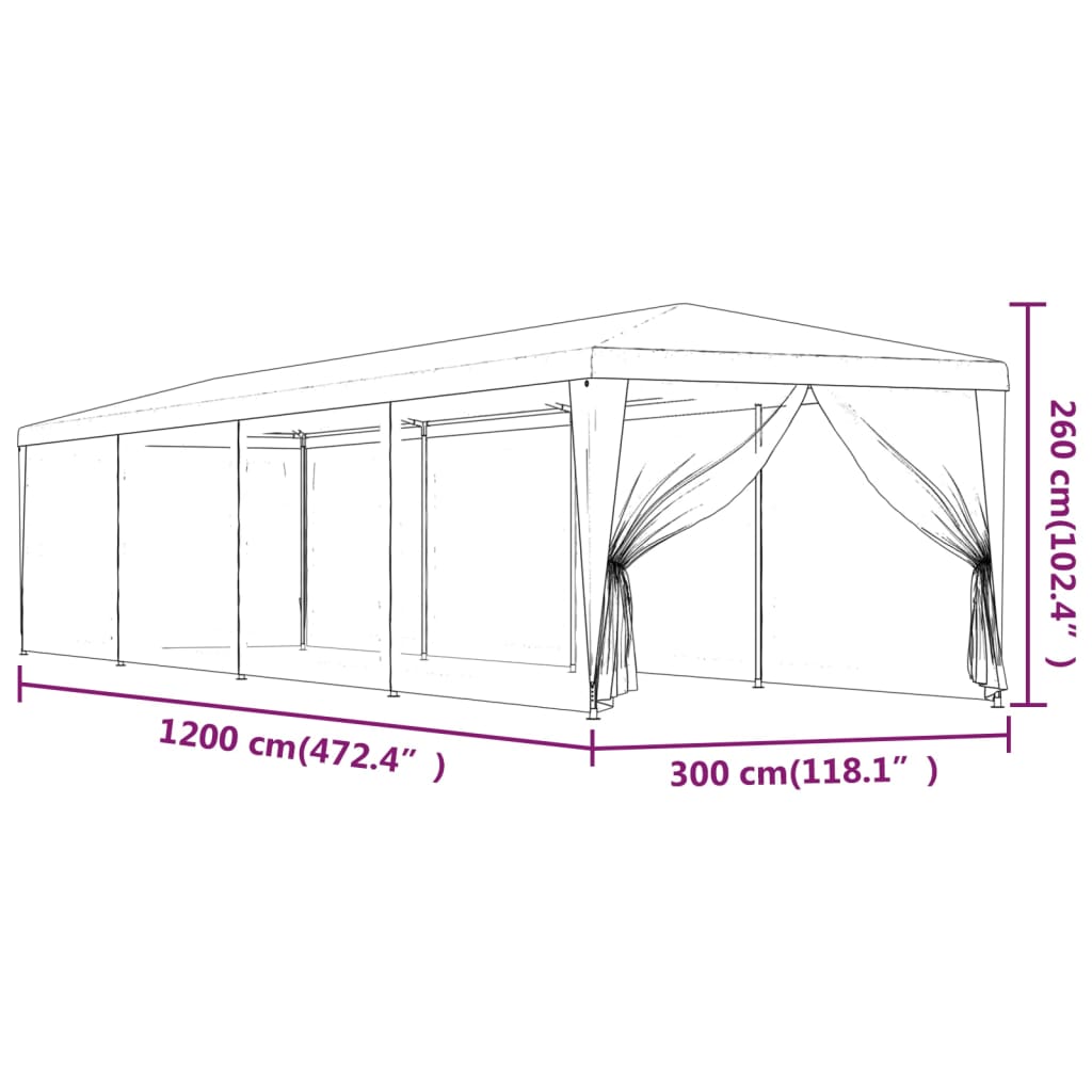 Zöld HDPE rendezvénysátor 10 hálós oldalfallal 3x12 m