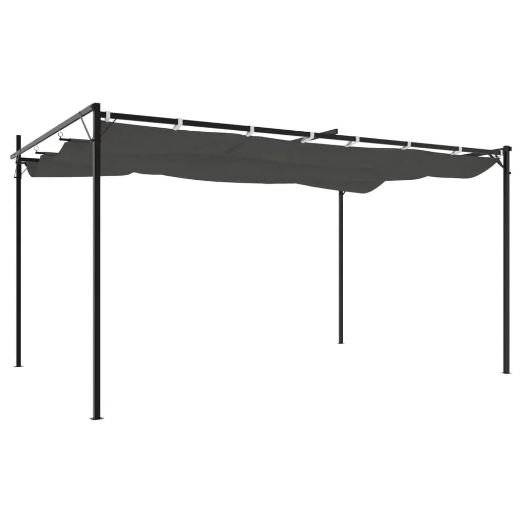 Antracitszürke pergola behúzható tetővel 395 x 292 x 230 cm