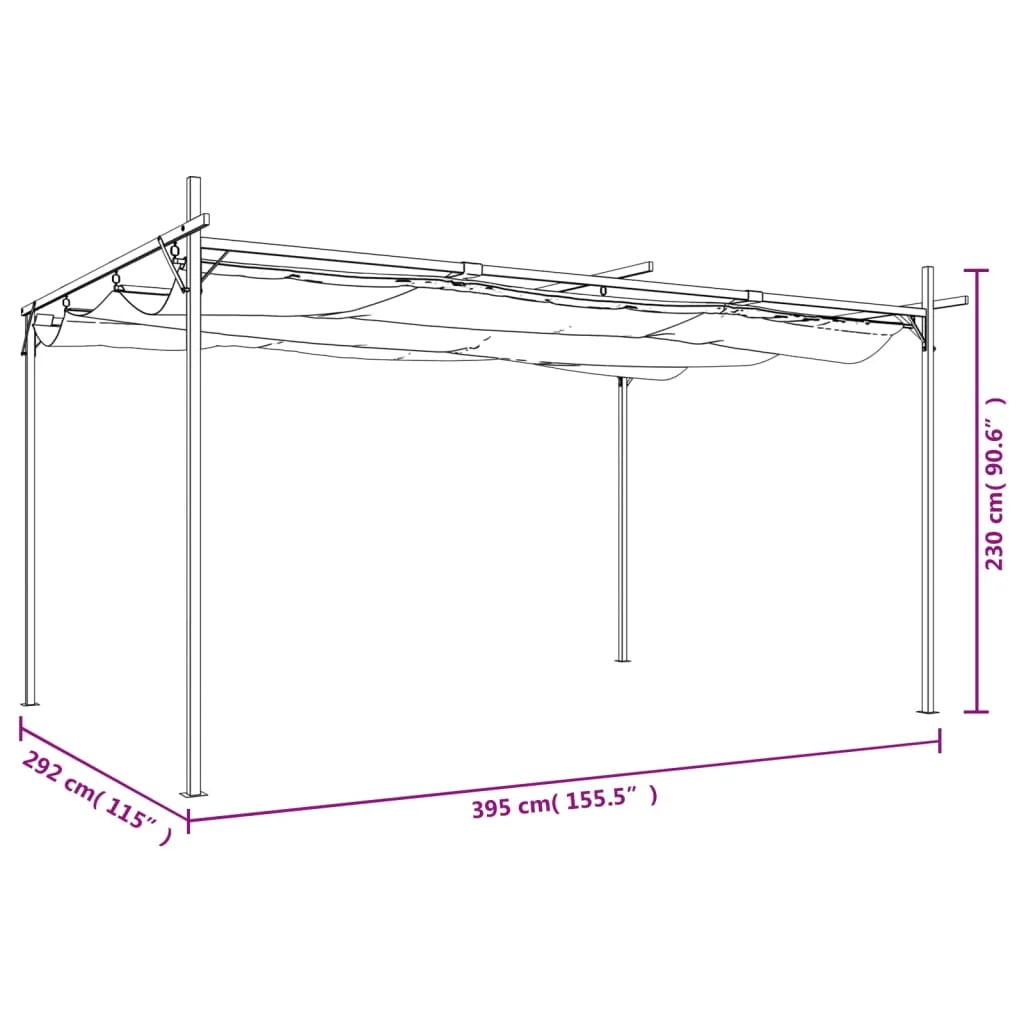 Antracitszürke pergola behúzható tetővel 395 x 292 x 230 cm