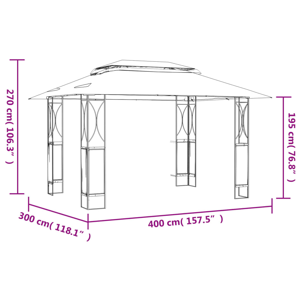 Antracitszürke acél pavilon tetővel 400 x 300 x 270 m