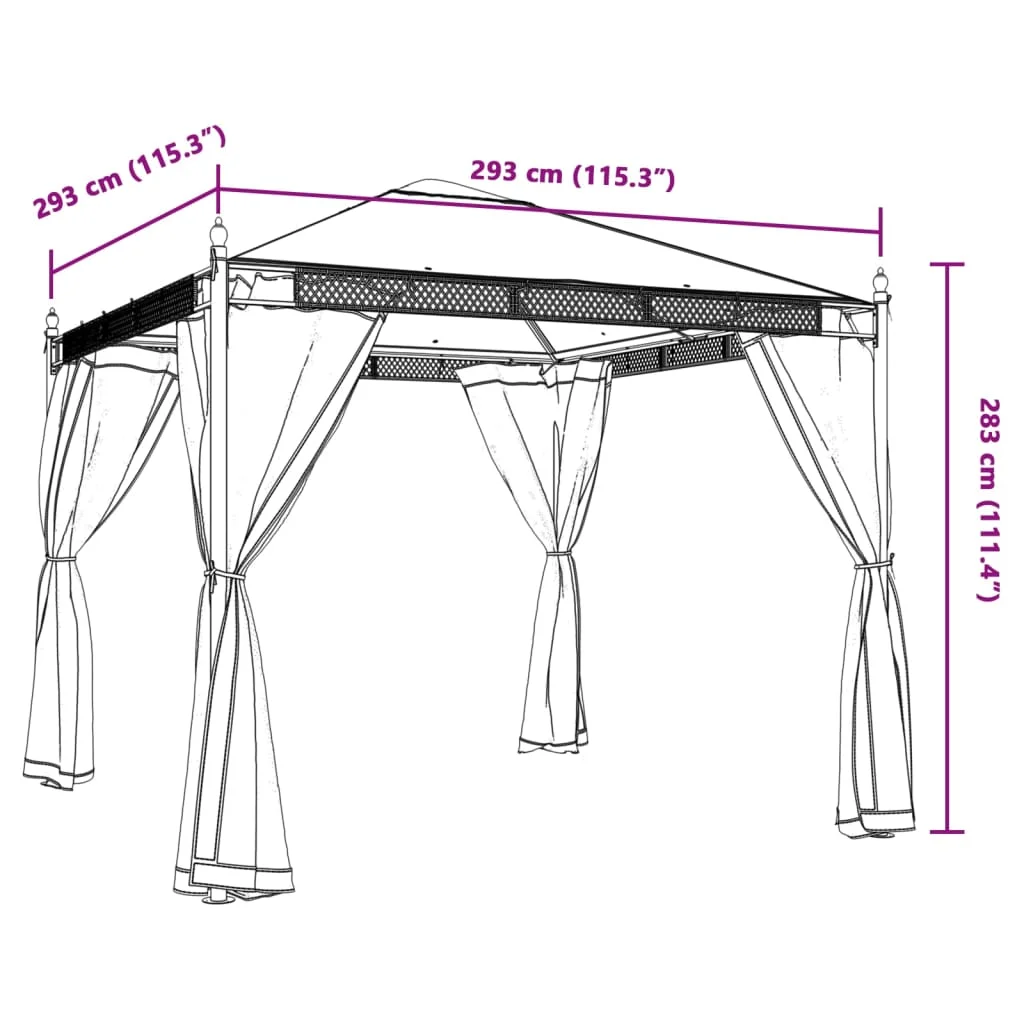Krémszínű acél pavilon hálós oldalakkal 2,93 x 2,93 m