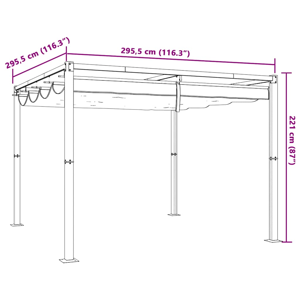 Kerti pavilon lehúzható tetővel 3x3 m acél