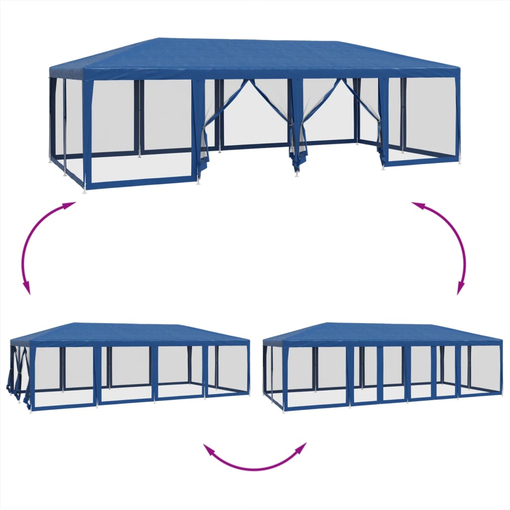 Kék HDPE rendezvénysátor 12 hálós oldalfallal 8 x 4 m