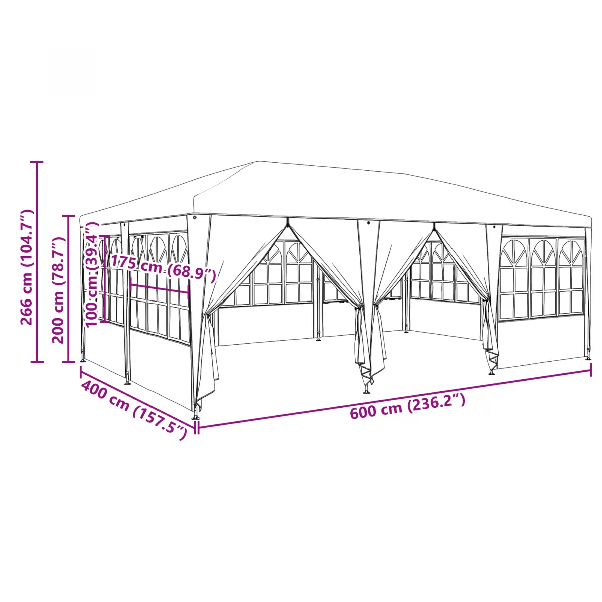 Parti Pavilon 10 Oldalfallal - Fehér 6x4 m PE