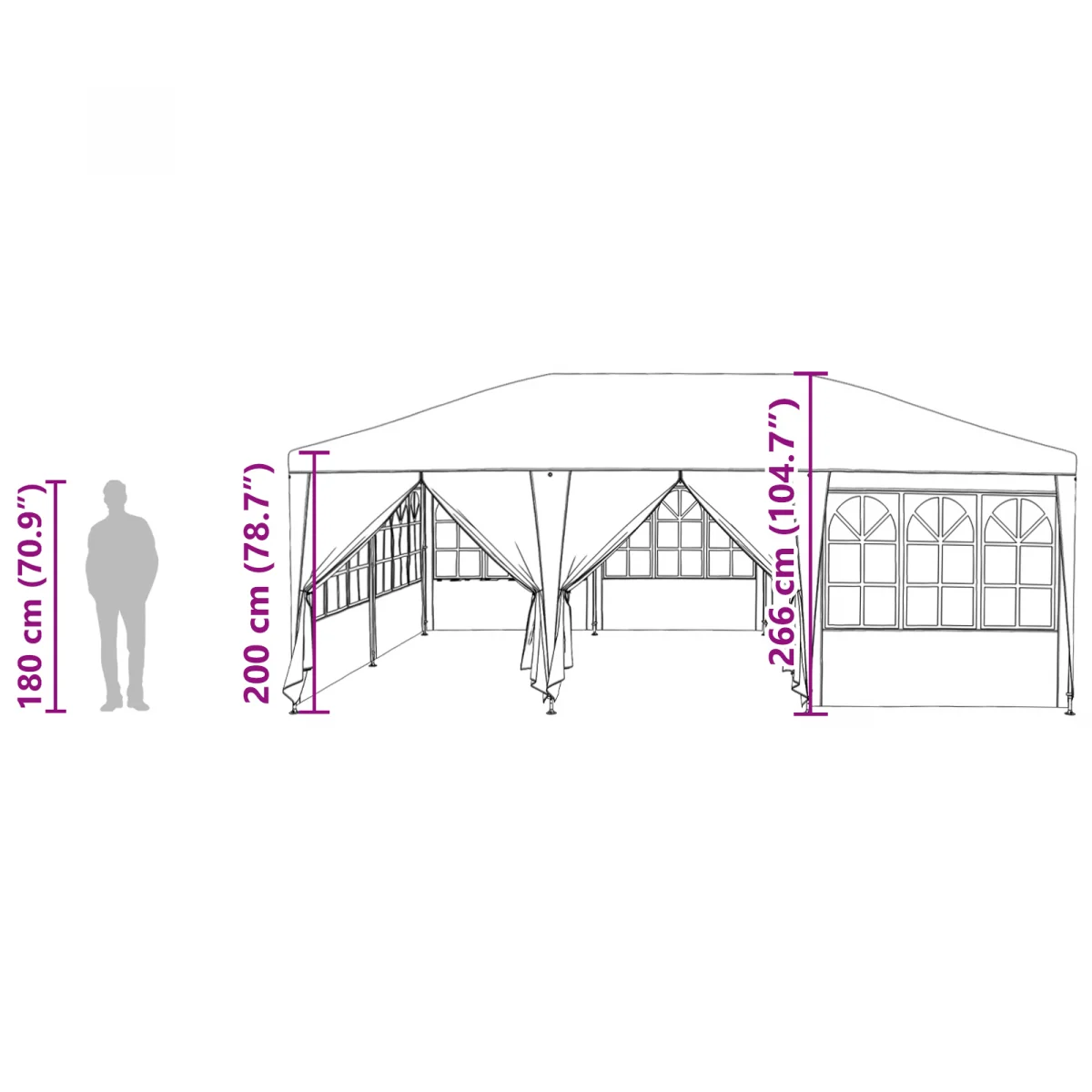Parti sátor 10 oldalfallal Kék 6x4 m PE