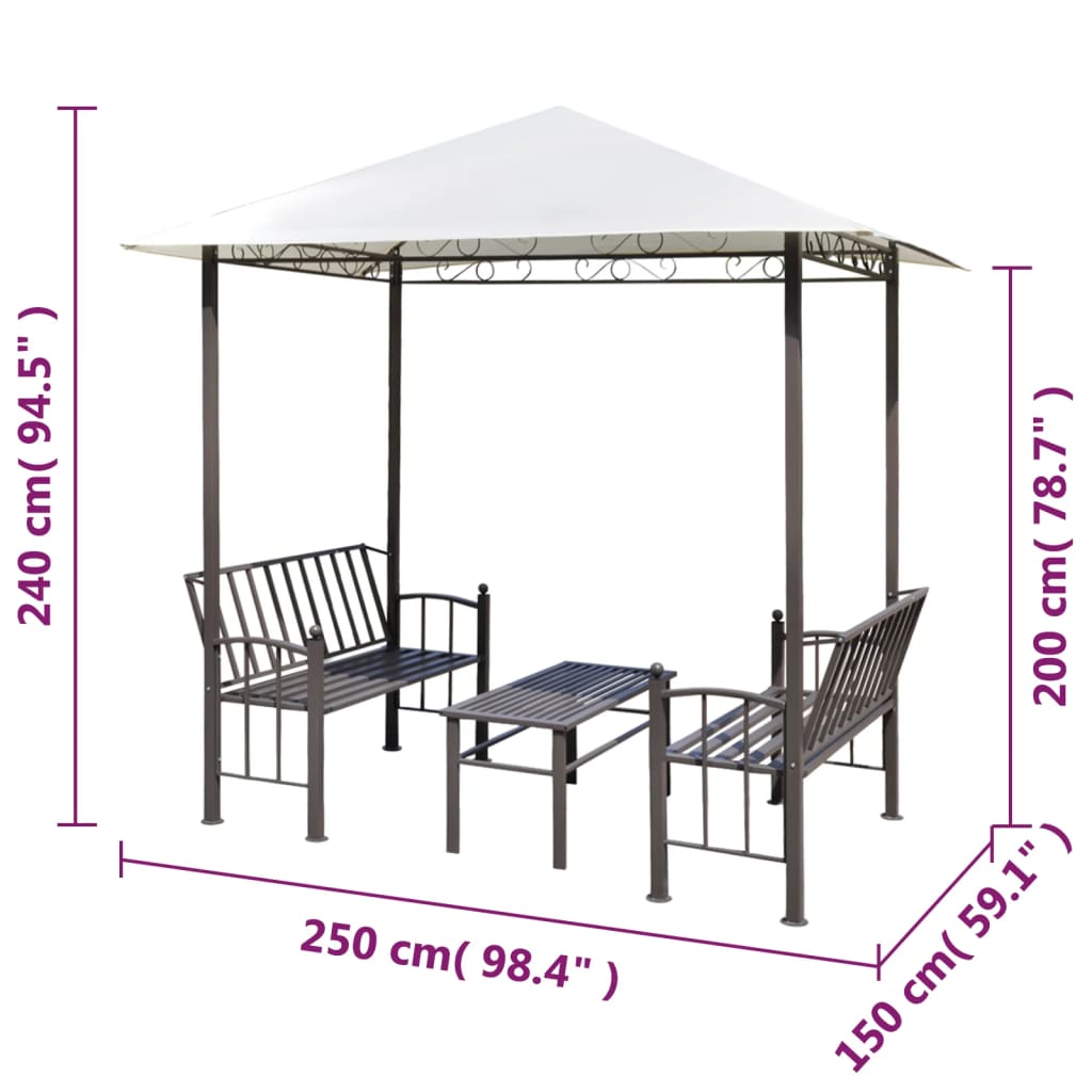 Kerti pavilon asztallal és padokkal 2,5 x 1,5 x 2,4 m