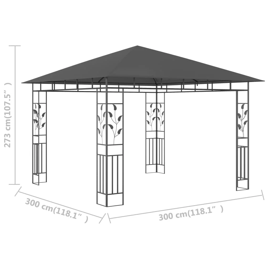 Antracitszürke pavilon szúnyoghálóval 3 x 3 x 2,73 m 180 g/m²