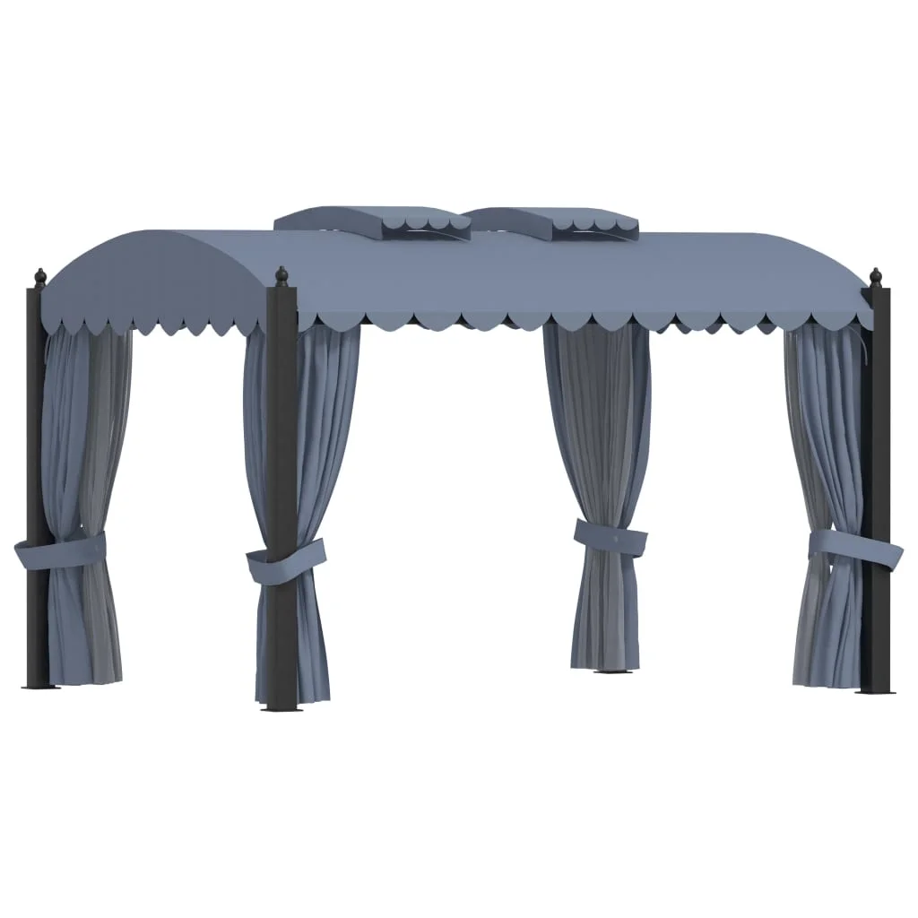 Antracitszürke acélpavilon függönyökkel 3 x 4 m