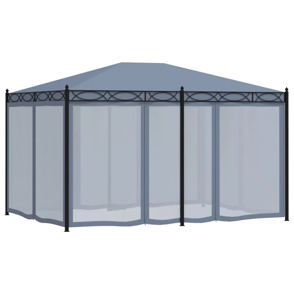 Antracitszürke acélpavilon szúnyoghálóval 3 x 4 m