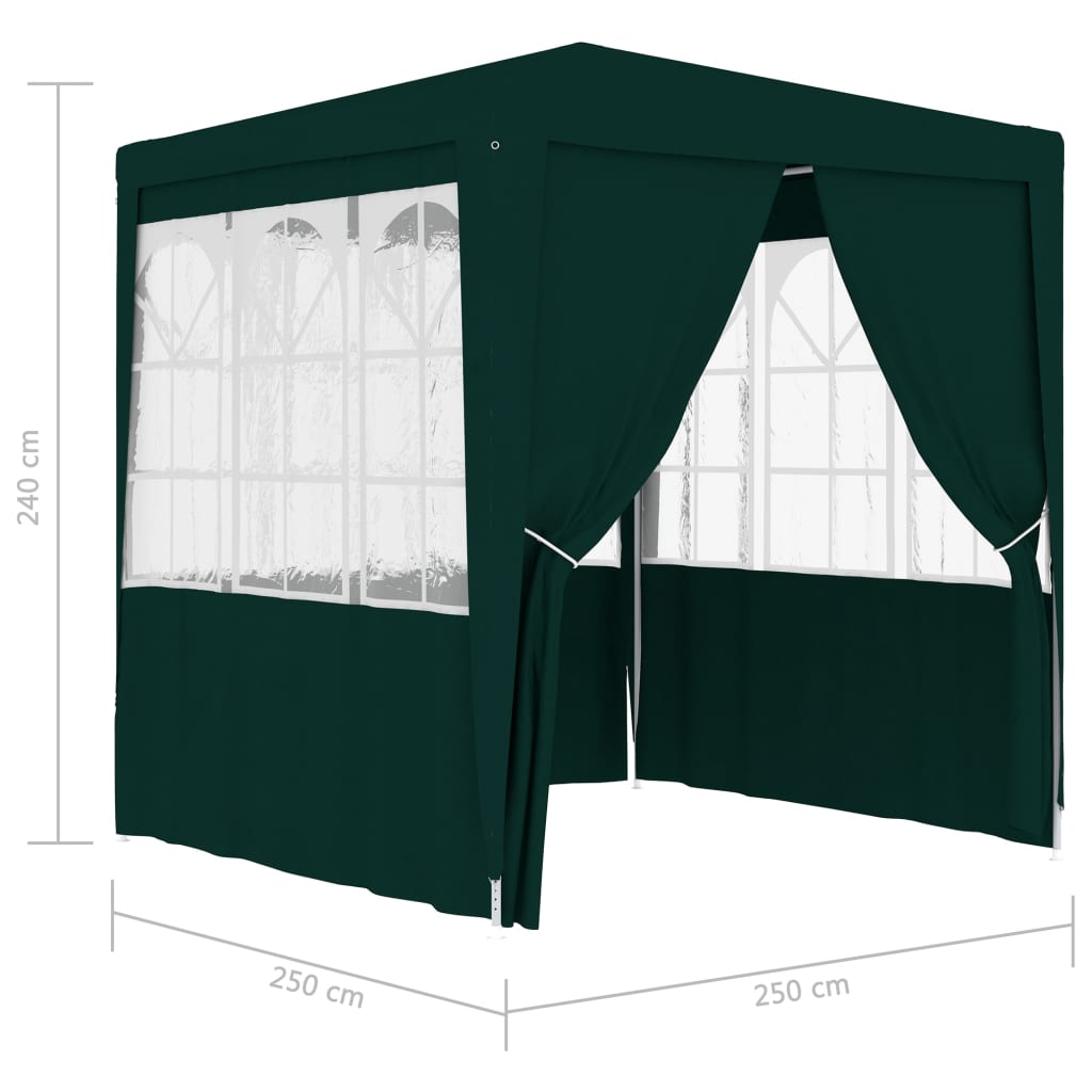 Zöld rendezvénysátor oldalfalakkal 2,5 x 2,5 m 90 g/m²