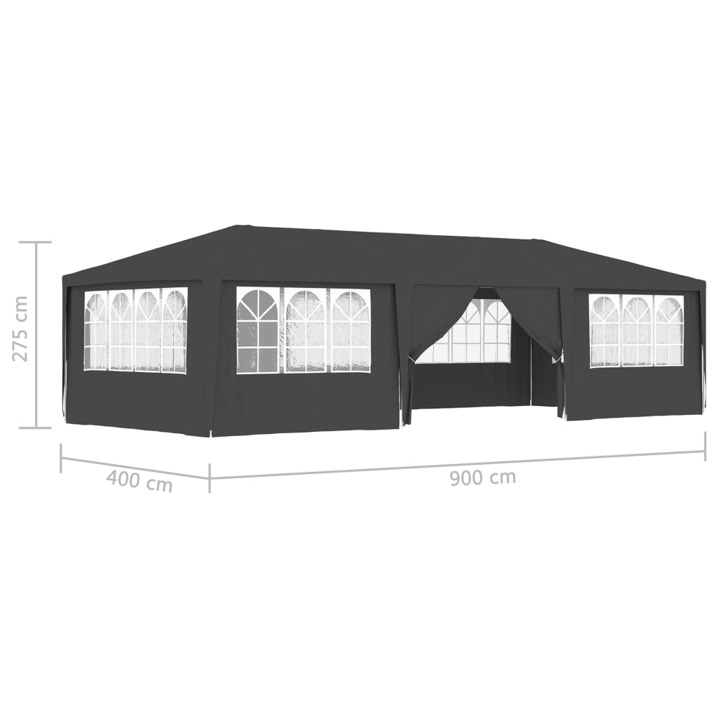 Antracitszürke rendezvénysátor oldalfalakkal 4 x 9 m 90 g/m²