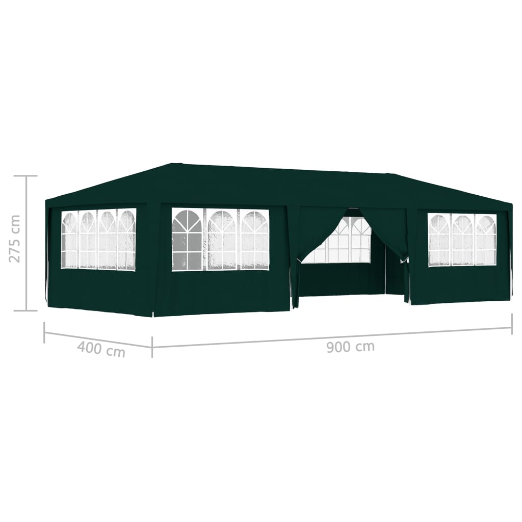 Zöld rendezvénysátor oldalfalakkal 4 x 9 m 90 g/m²