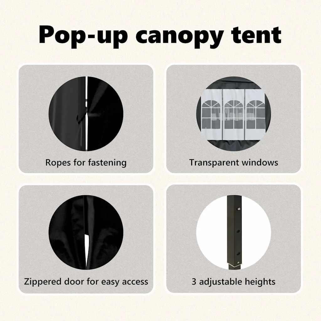 Fekete összecsukható rendezvénysátor oldalfalakkal 3 x 6 m