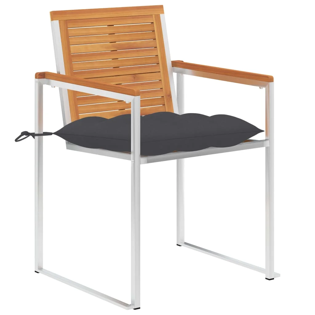 2 db tömör akácfa és acél kerti szék párnával