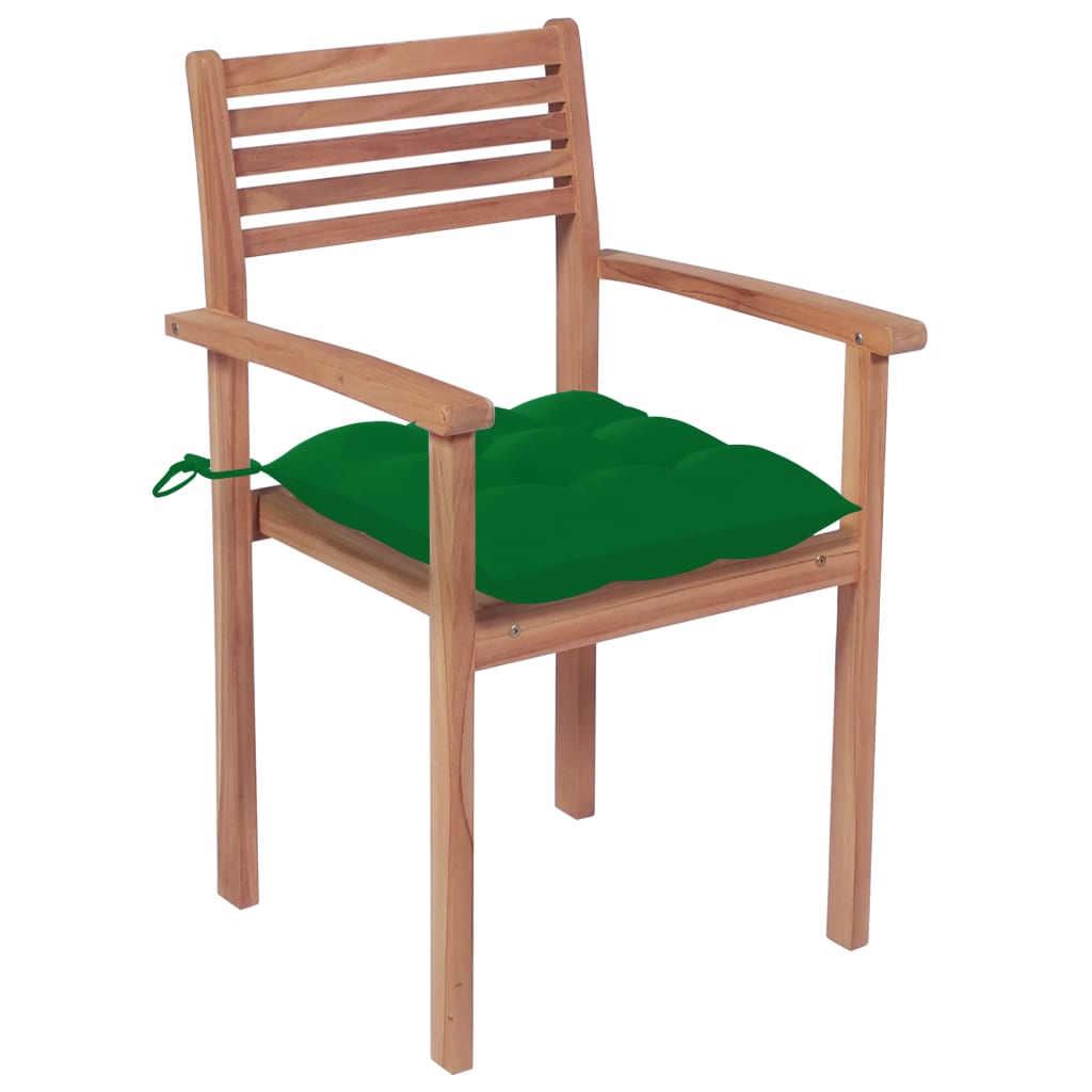 4 db tömör tíkfa kerti szék zöld párnával 