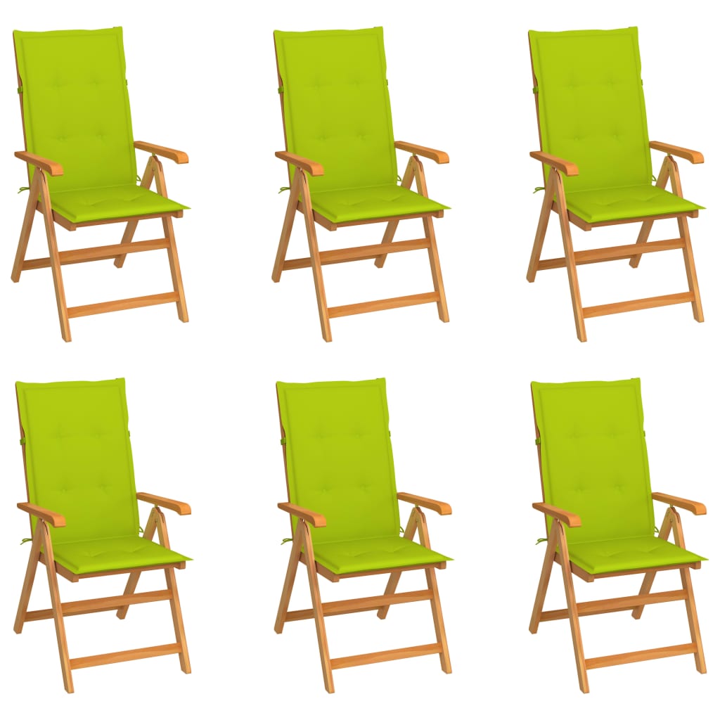 6 db tömör tíkfa kerti szék élénkzöld párnákkal