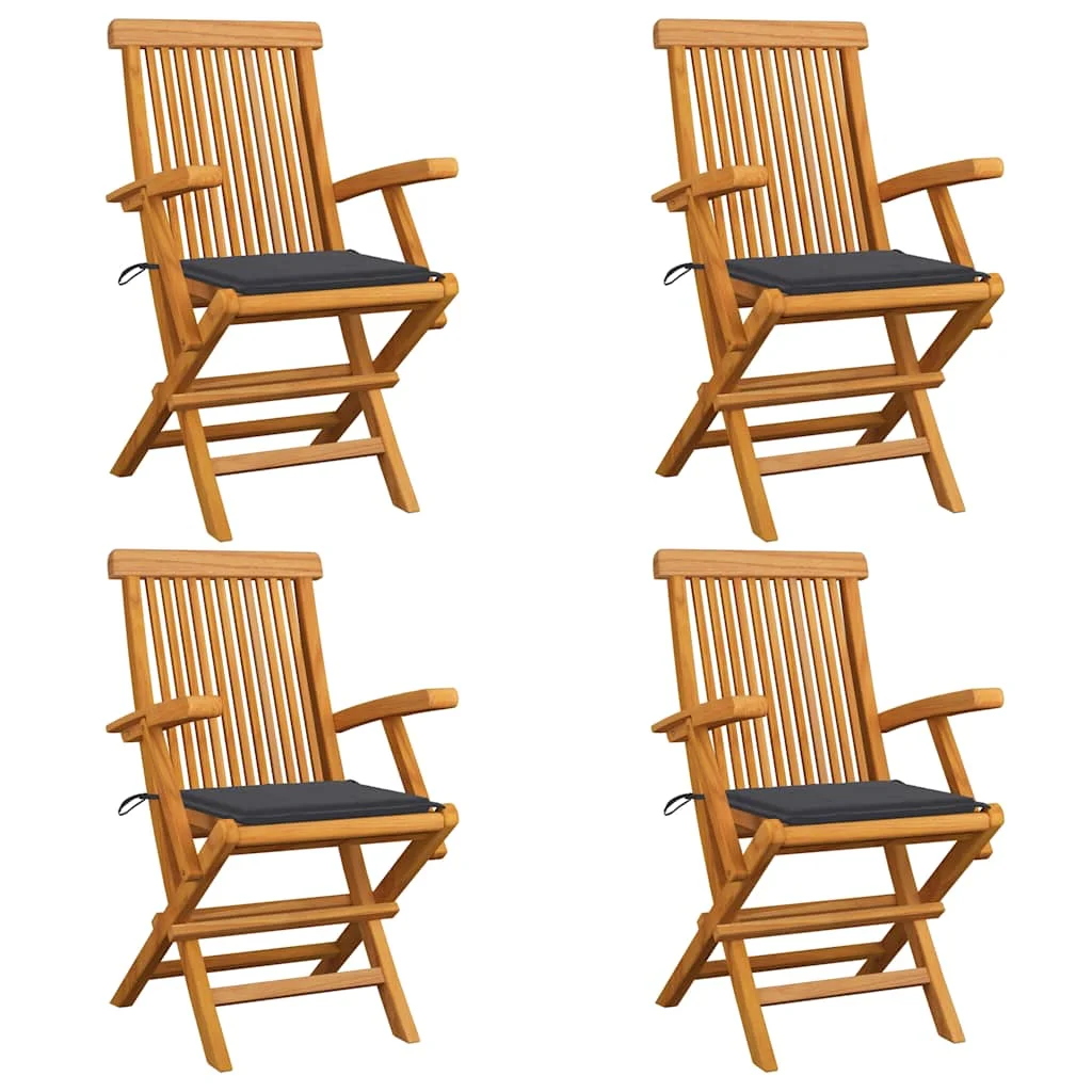 4 db tömör tíkfa kerti szék antracitszürke párnákkal