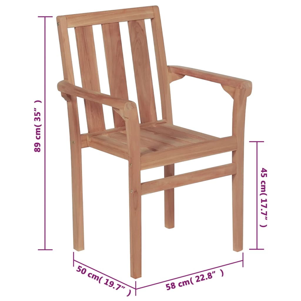 4 db rakásolható tömör tíkfa kerti szék párnákkal