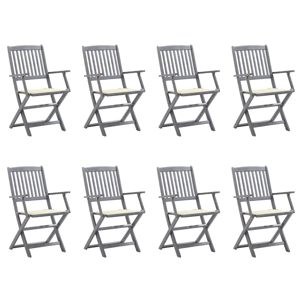 8 db összecsukható tömör akácfa kerti szék párnákkal