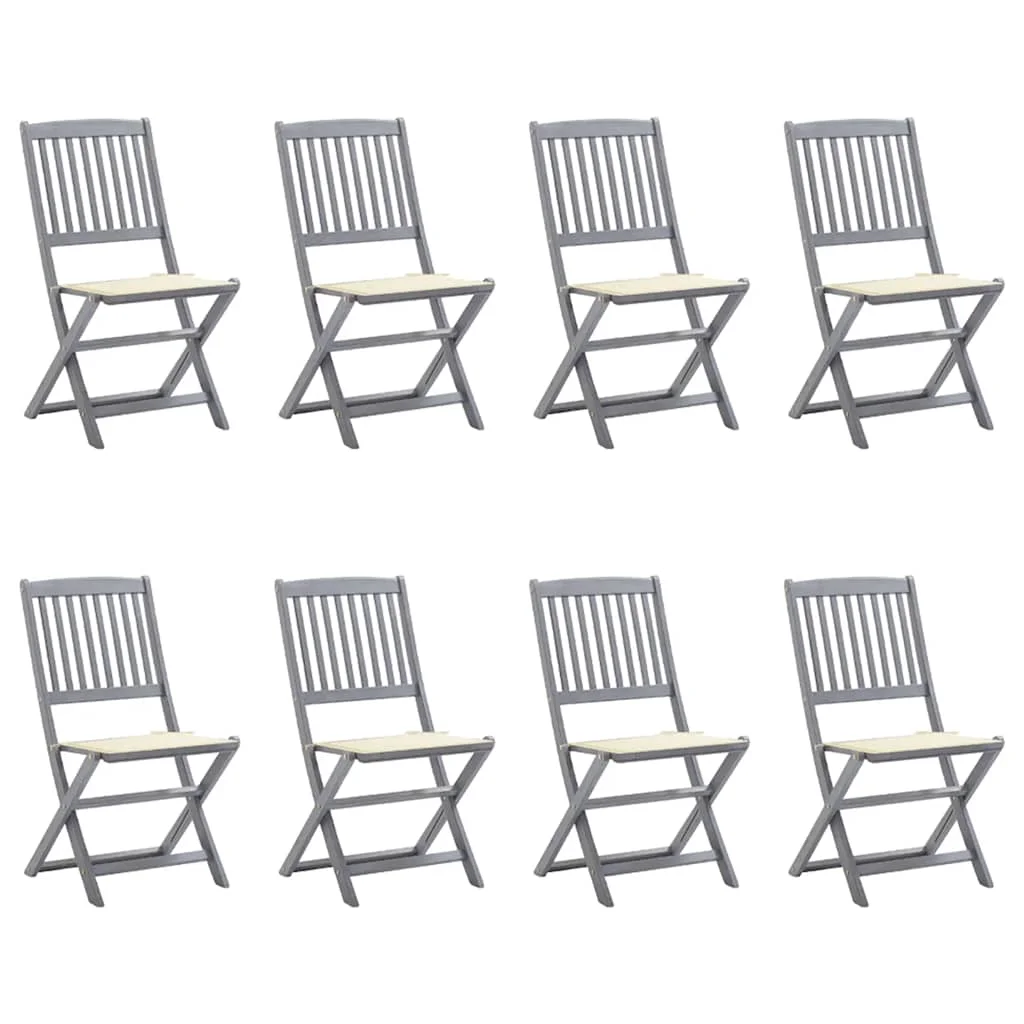 8 db összecsukható tömör akácfa kerti szék párnákkal