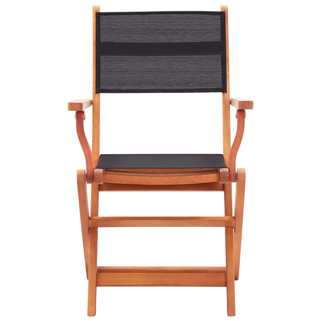 6 db fekete tömör eukaliptuszfa és textilén összecsukható szék