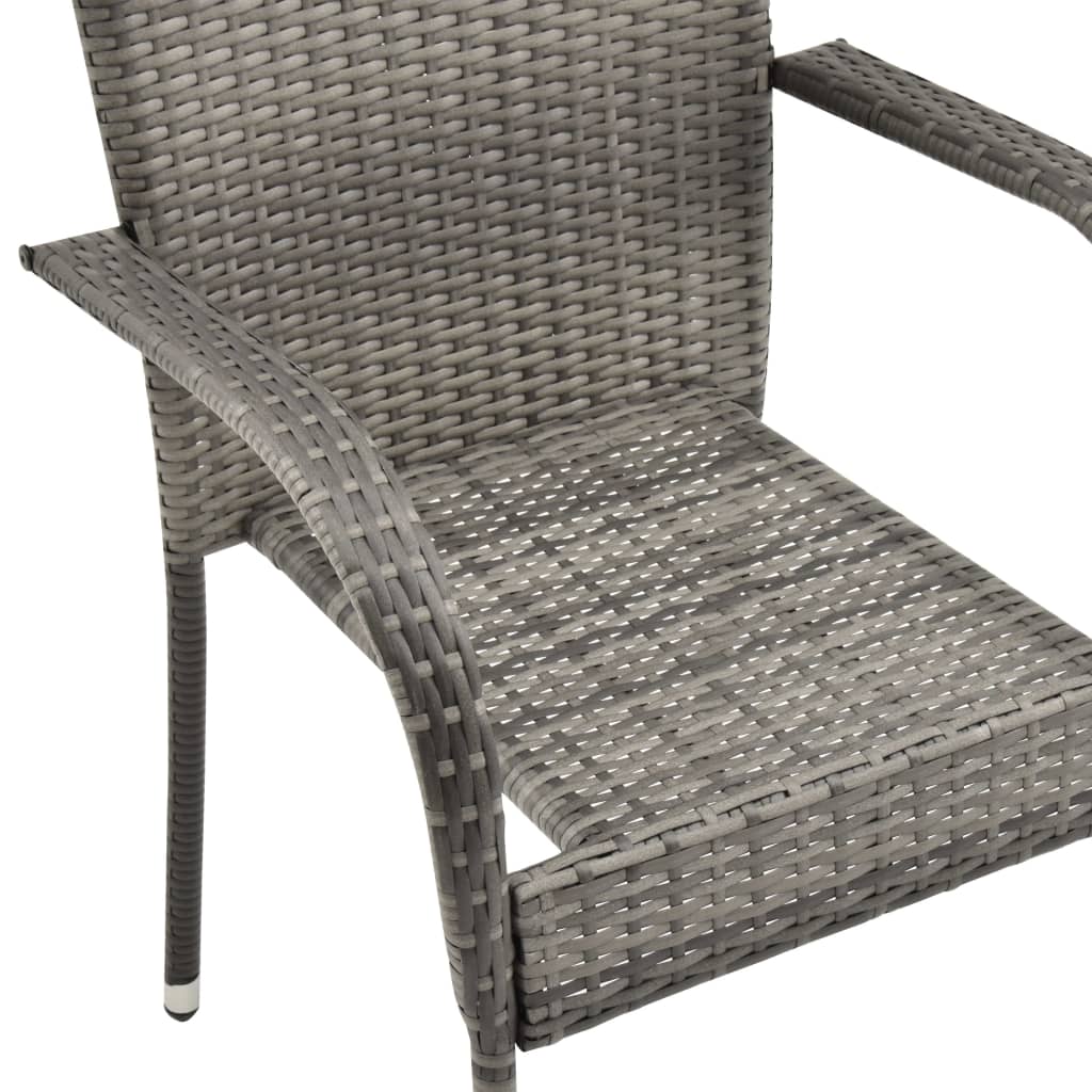 6 db szürke rakásolható polyrattan kültéri szék