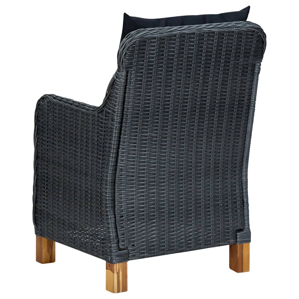 2 db sötétszürke polyrattan kerti szék párnával