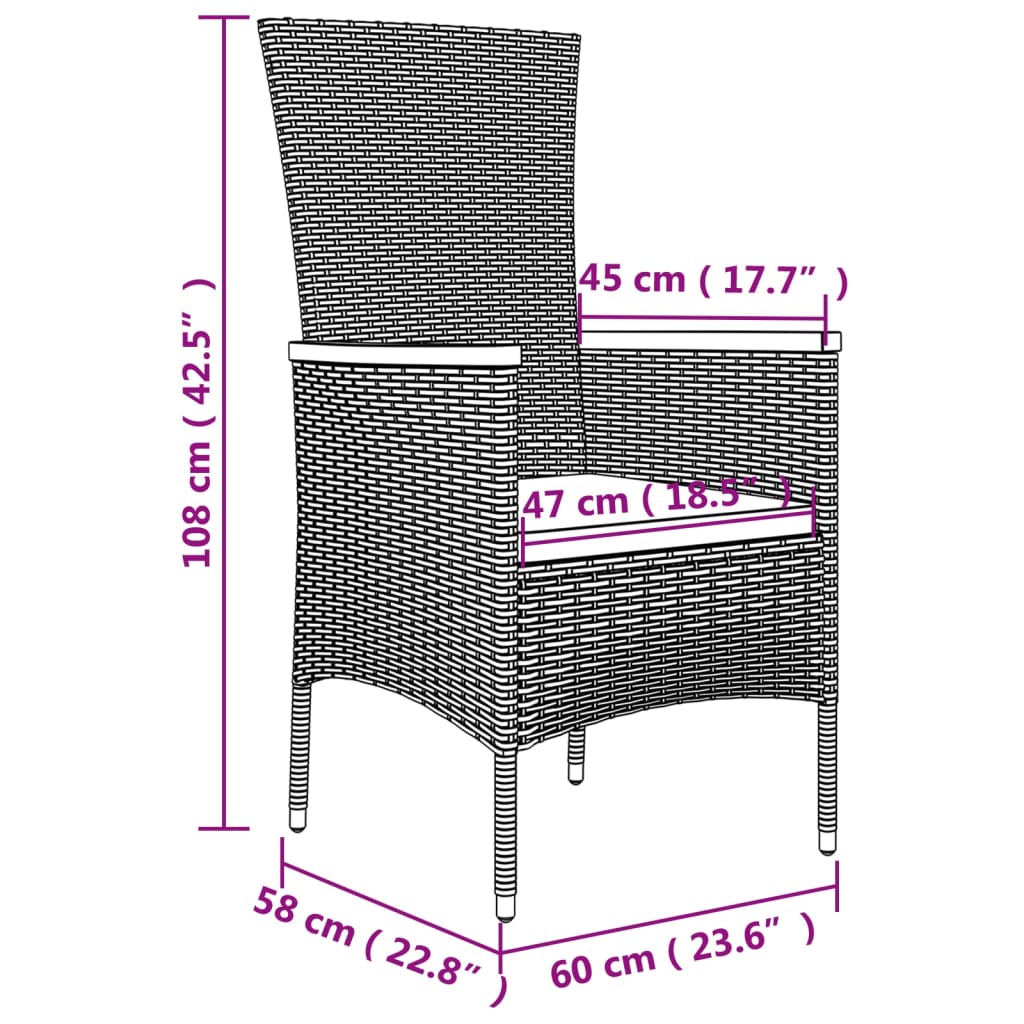 3 részes szürke polyrattan kerti étkezőgarnitúra párnával