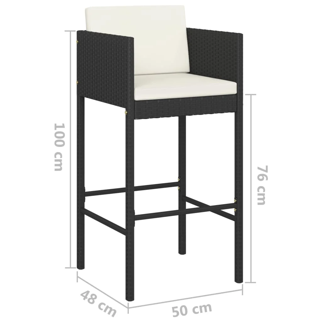 2 db fekete polyrattan bárszék párnával