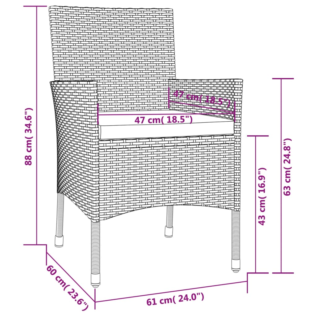 4 db fekete polyrattan kerti szék párnával