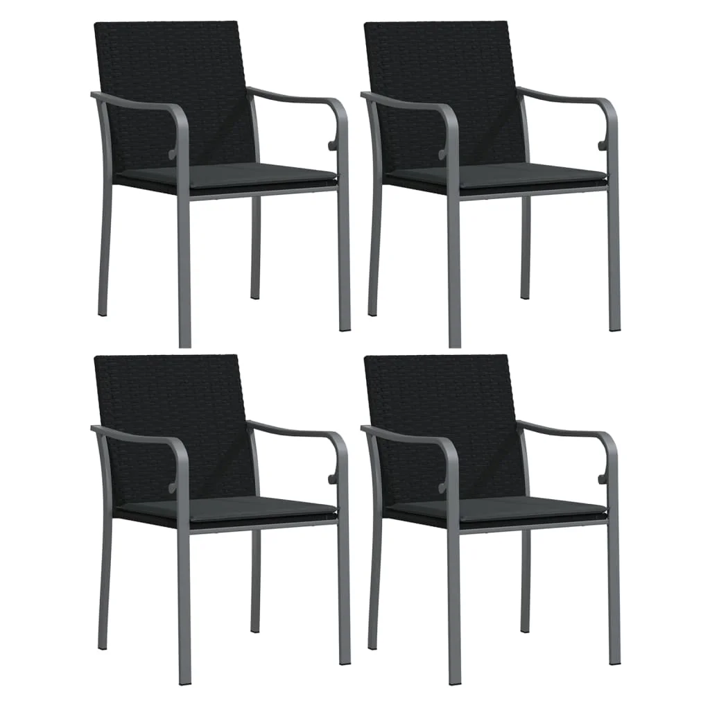 4 db fekete polyrattan kerti szék párnával 56x59x84 cm