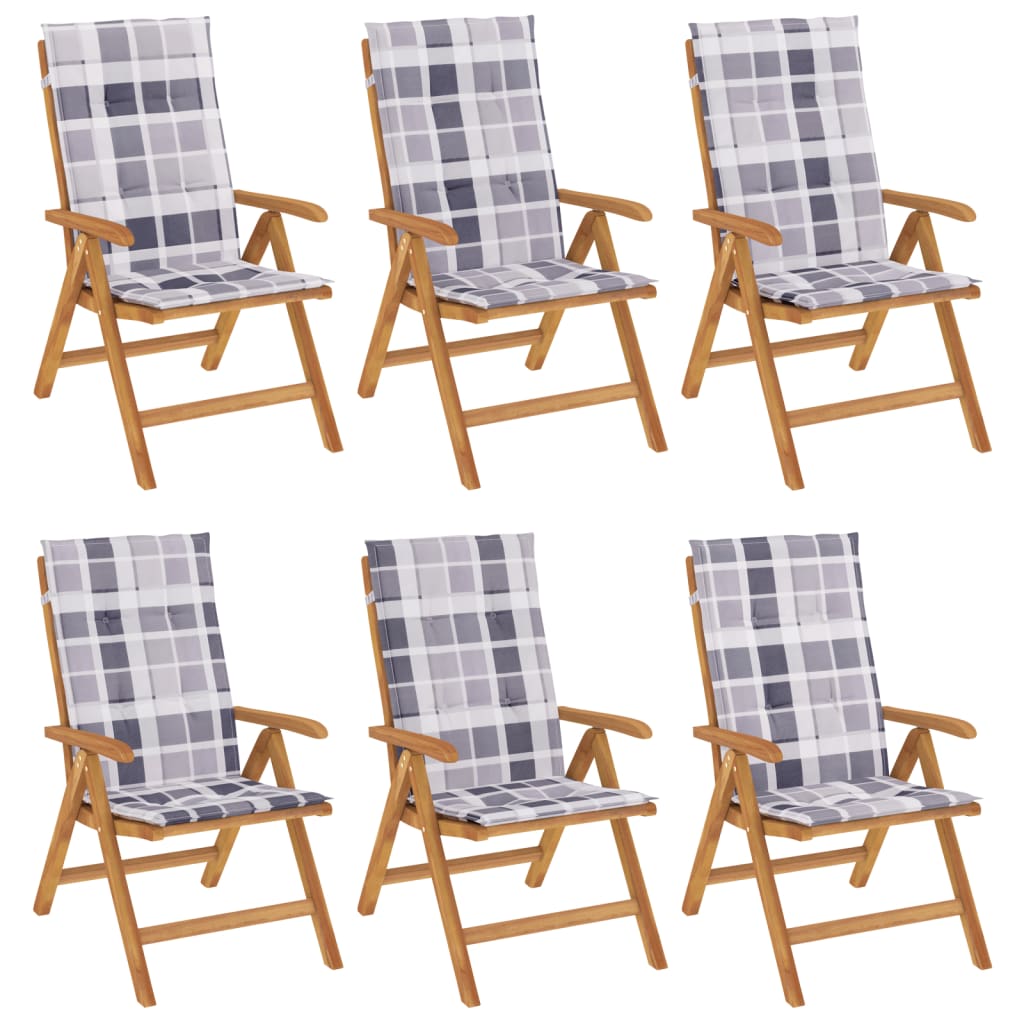 6 db tömör tíkfa dönthető kerti szék párnával