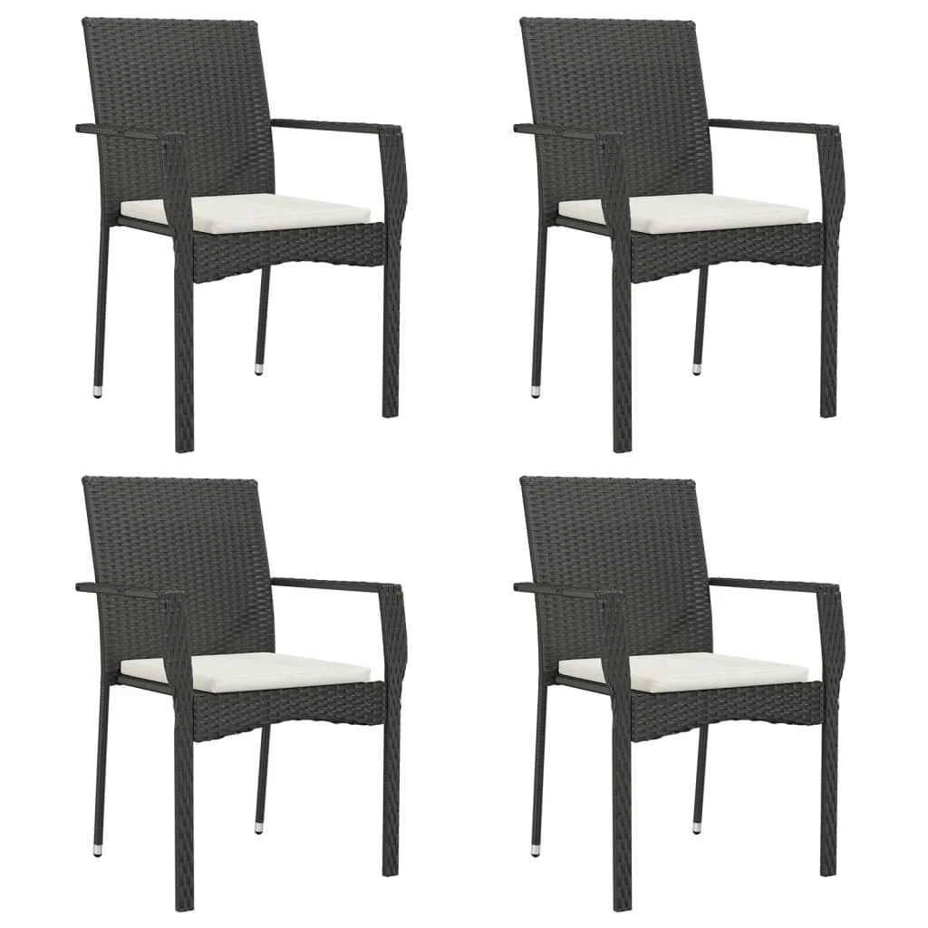 4 db fekete polyrattan kerti szék párnával