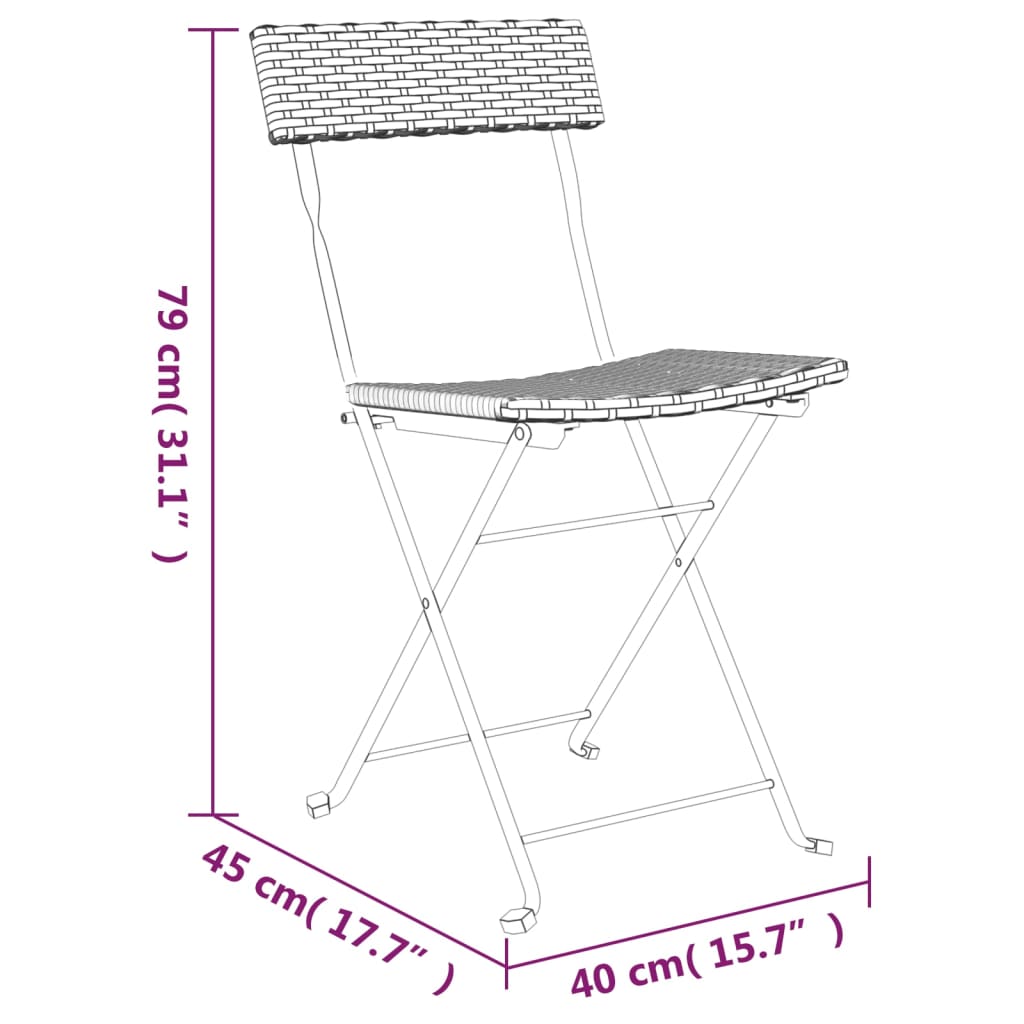 2 db fekete polyrattan összecsukható bisztrószék