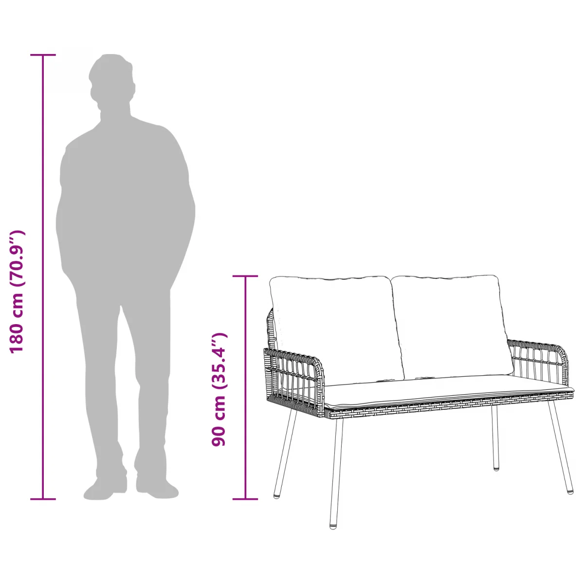 2 darabos kert étkező szett párnákkal fekete polirattan