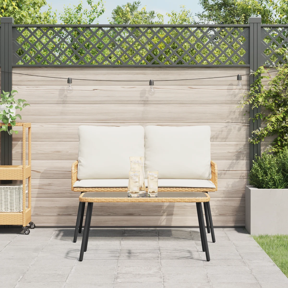 2 darabos kertibútor készlet párnákkal, természetes poli rattan