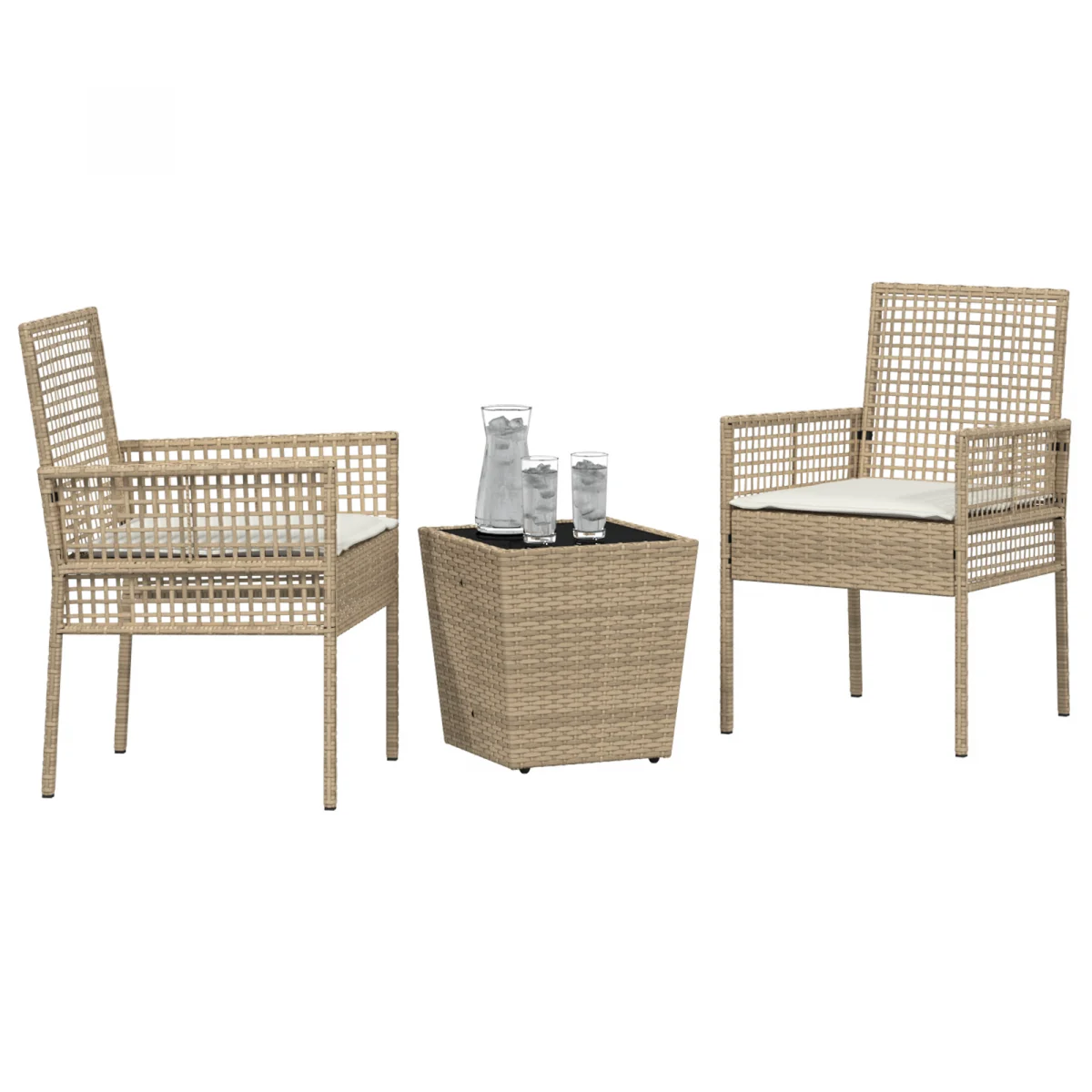 3 darabos Kert Bistro Szett párnákkal Bézs Poly Rattan