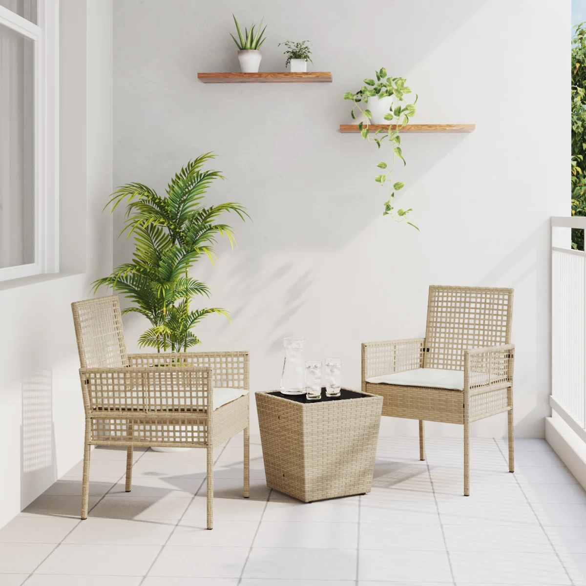 3 darabos Kert Bistro Szett párnákkal Bézs Poly Rattan