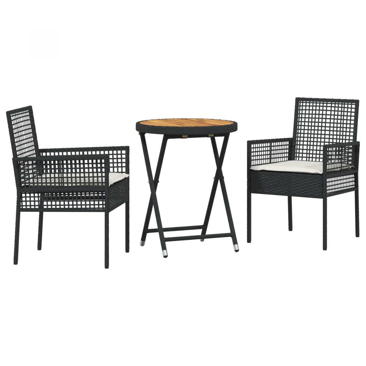 3 részes kert bistró szett párnákkal fekete poly rattan