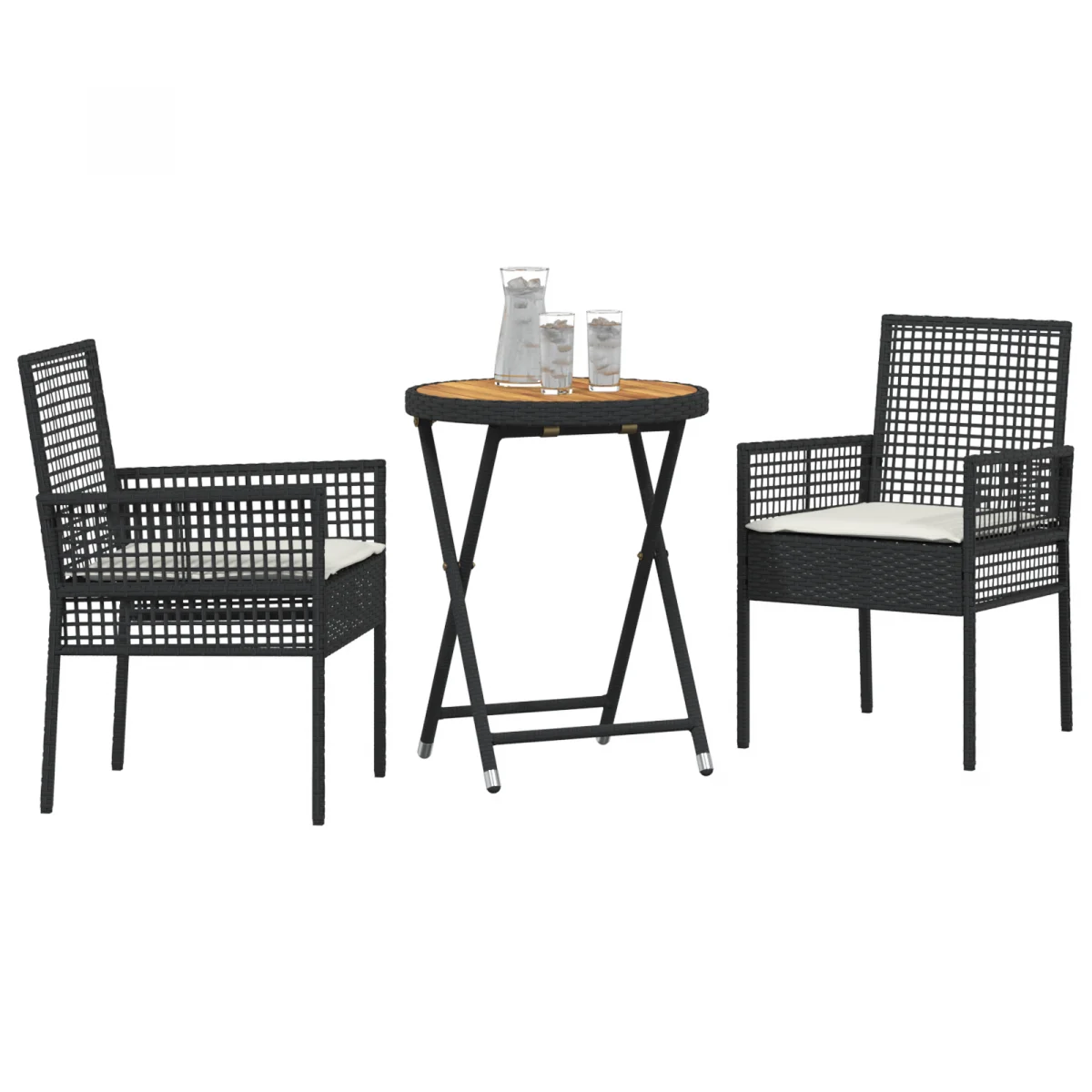 3 részes kert bistró szett párnákkal fekete poly rattan