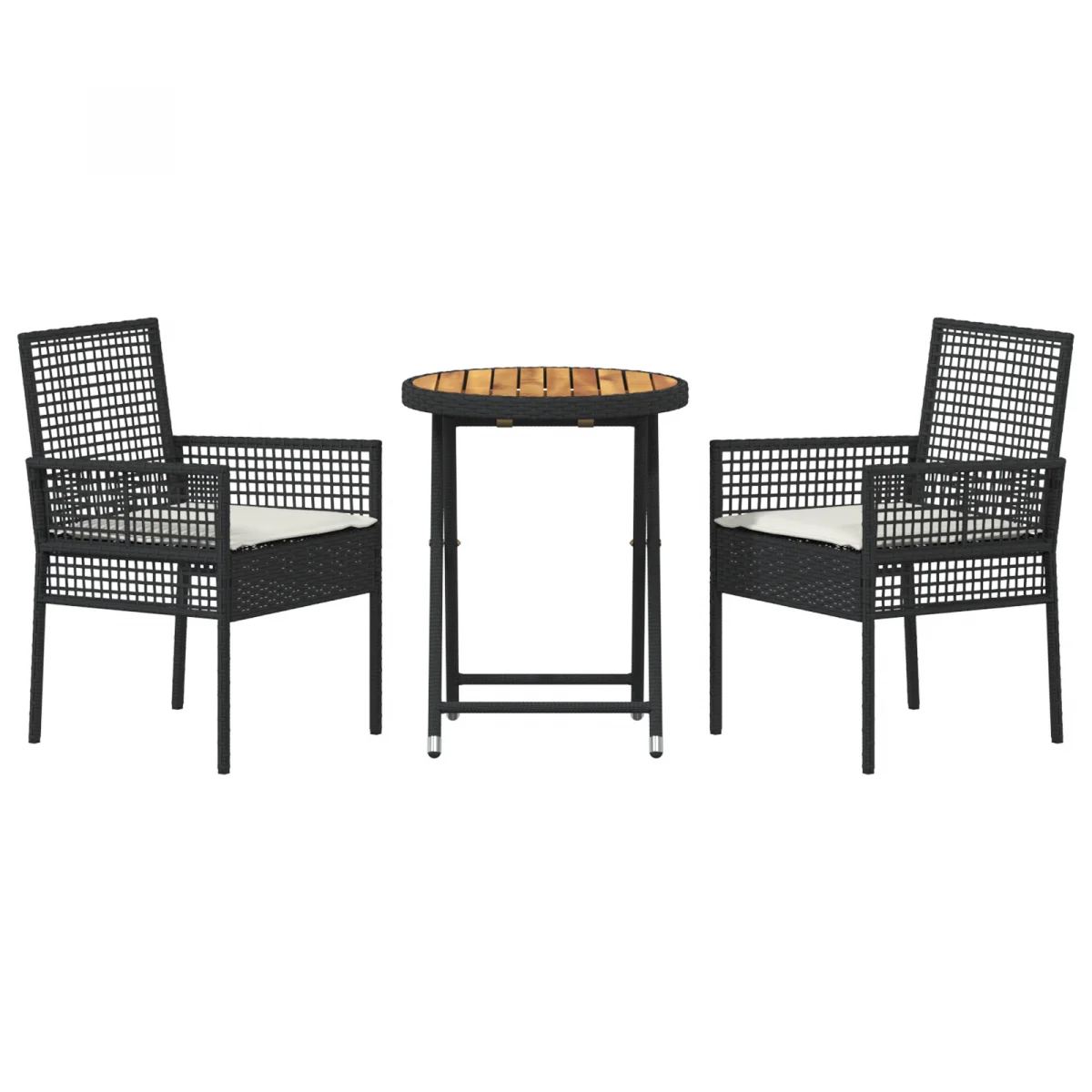 3 részes kert bistró szett párnákkal fekete poly rattan