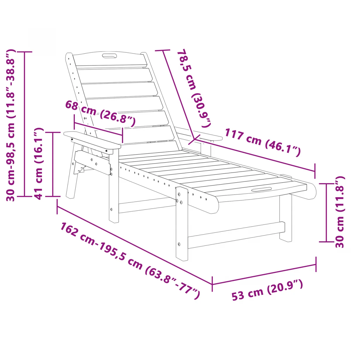 Napsütéses Nyugágy 2 db Fehér 162x53x98.5 cm HDPE
