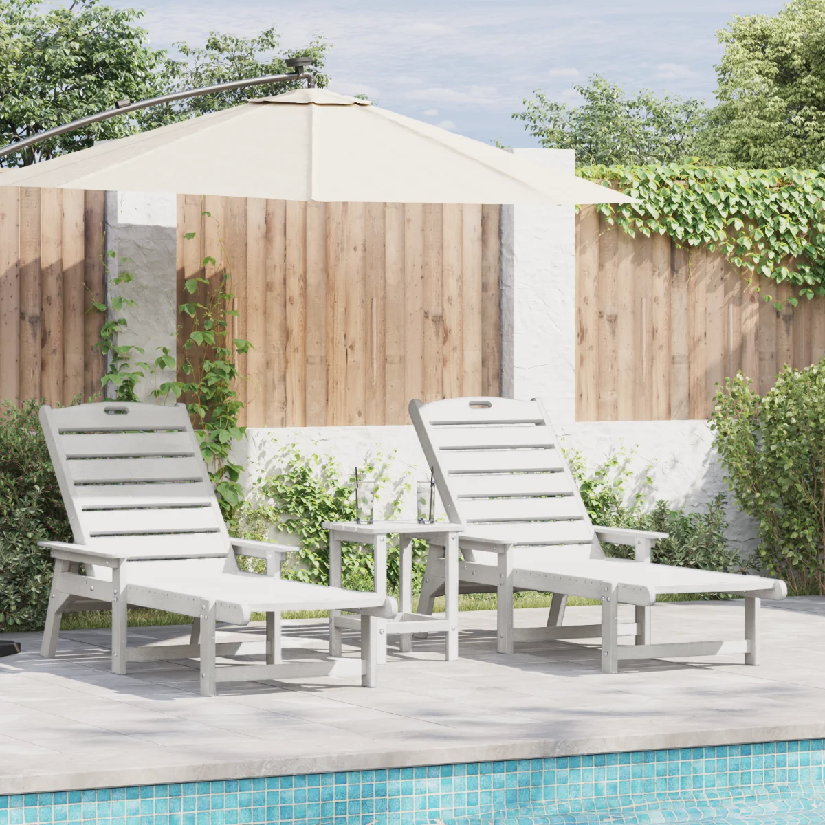 Napsütéses Nyugágy 2 db Fehér 162x53x98.5 cm HDPE